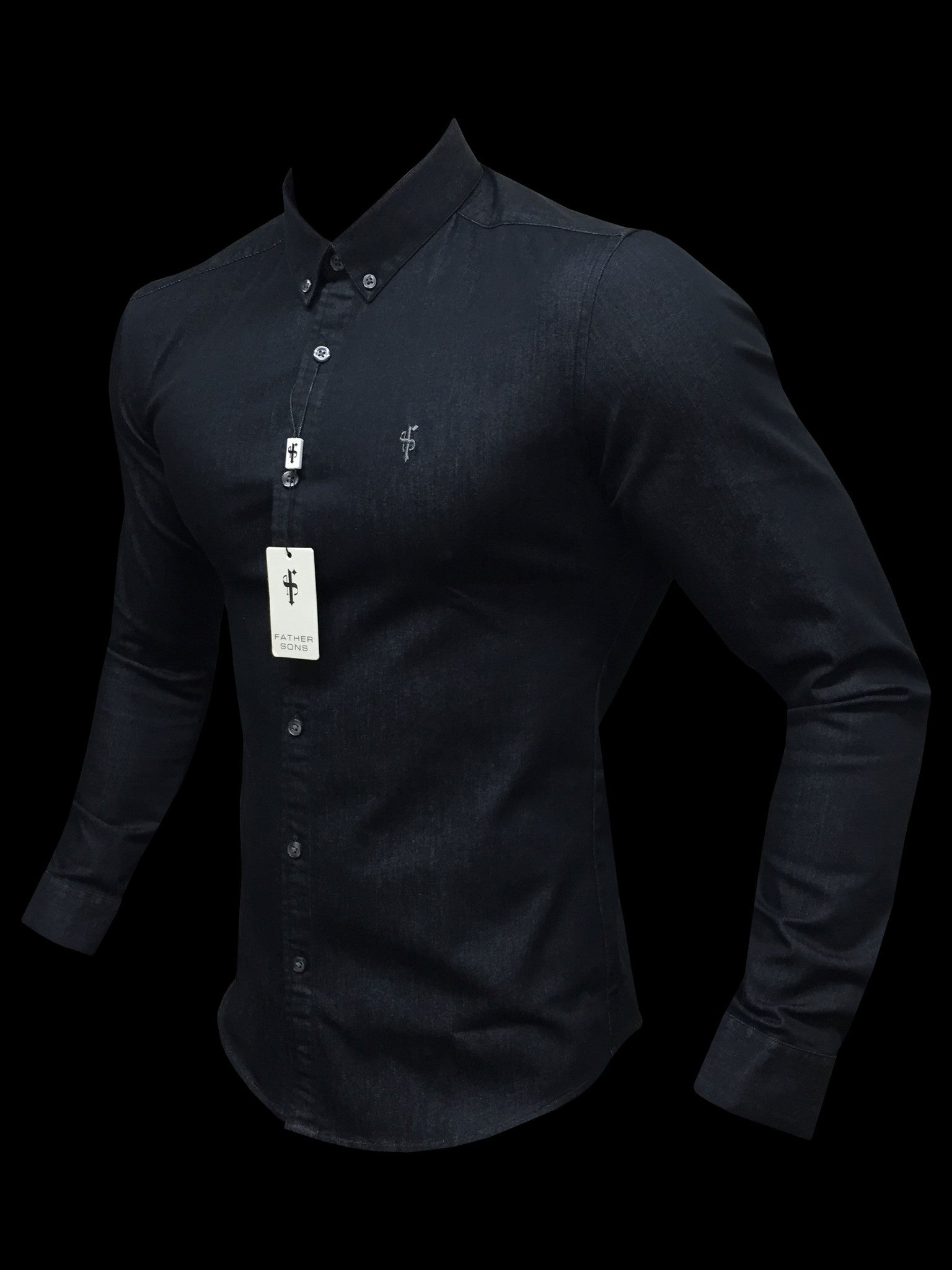 Super Slim Stretch Charcoal Black Denim Long Sleeve - FS168