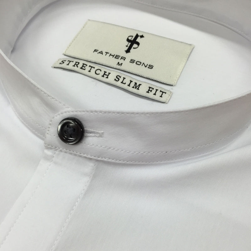 Father Sons Super Slim Stretch Classic White Grandad Collar Short Sleeve - FS172