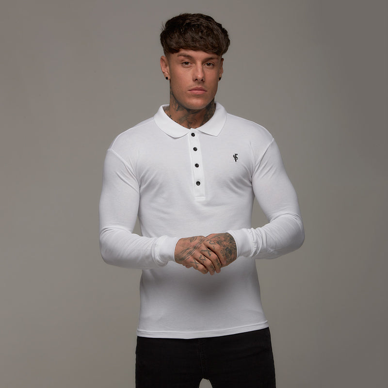 Father Sons Classic White Polo Long Sleeve Shirt - FSH039