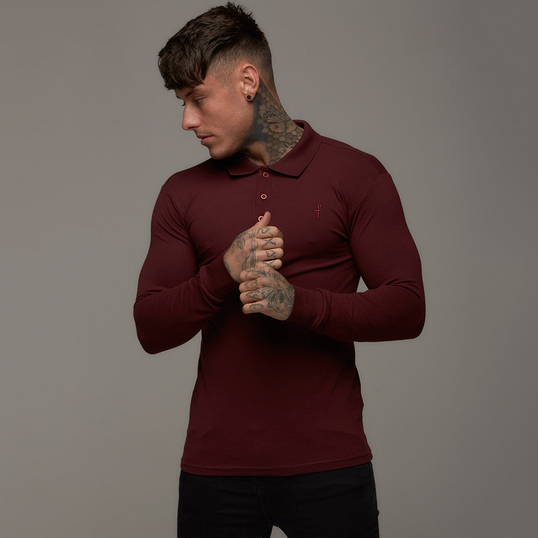 Classic Burgundy Long Sleeve Polo Shirt FSH034