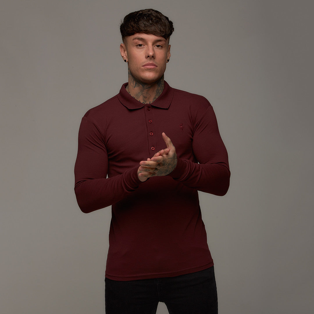 Classic Burgundy Long Sleeve Polo Shirt FSH034