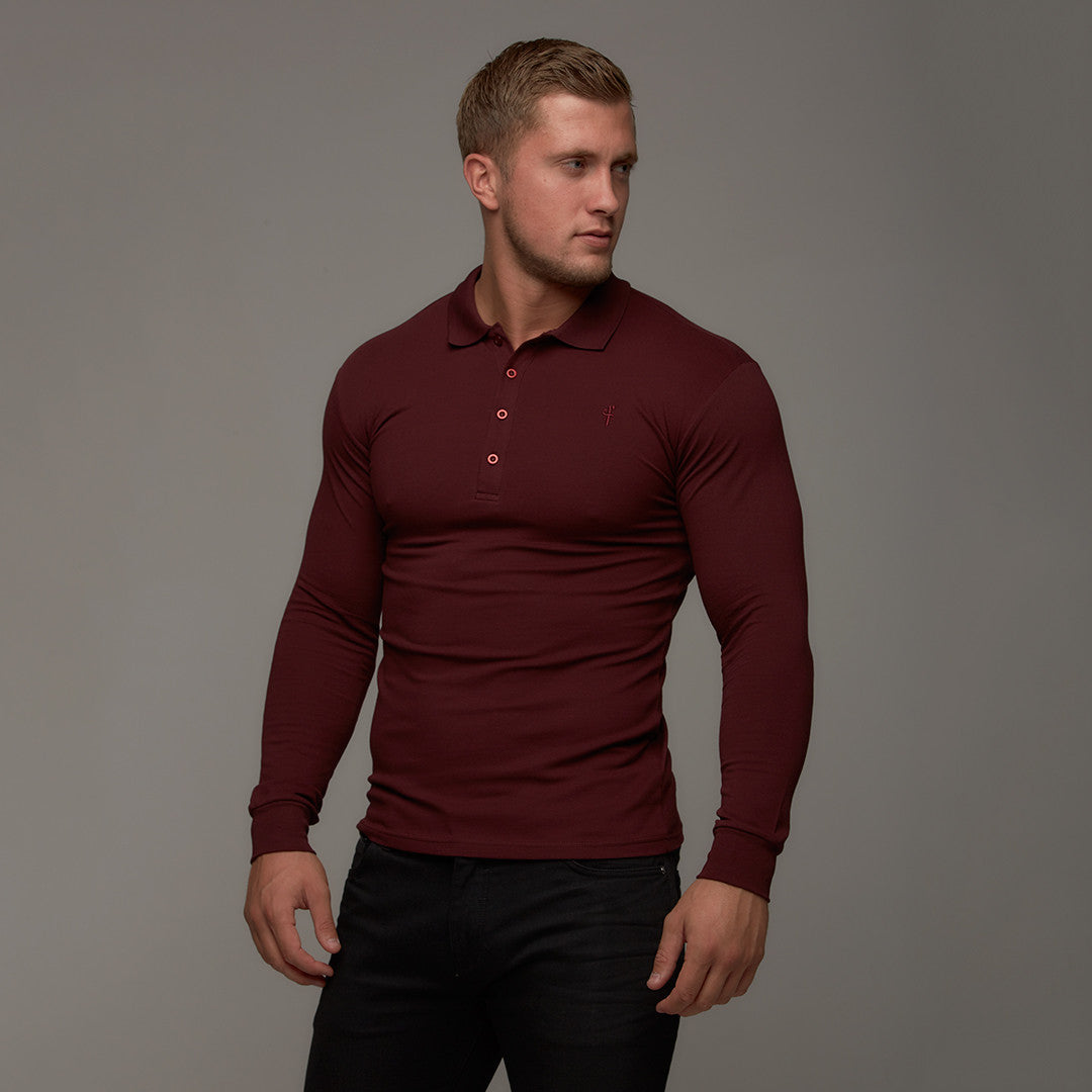 Classic Burgundy Long Sleeve Polo Shirt FSH034