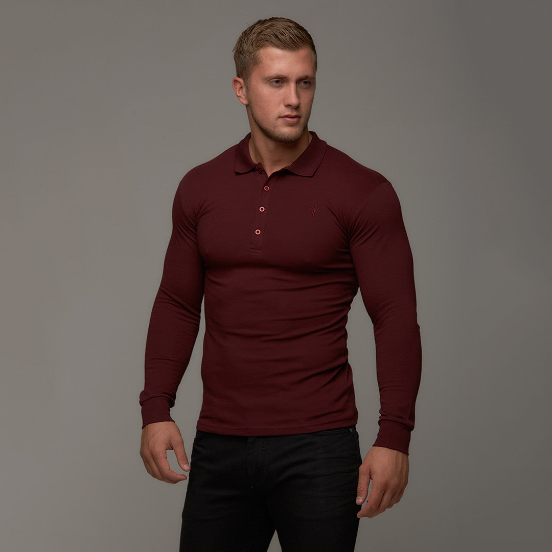Classic Burgundy Long Sleeve Polo Shirt FSH034
