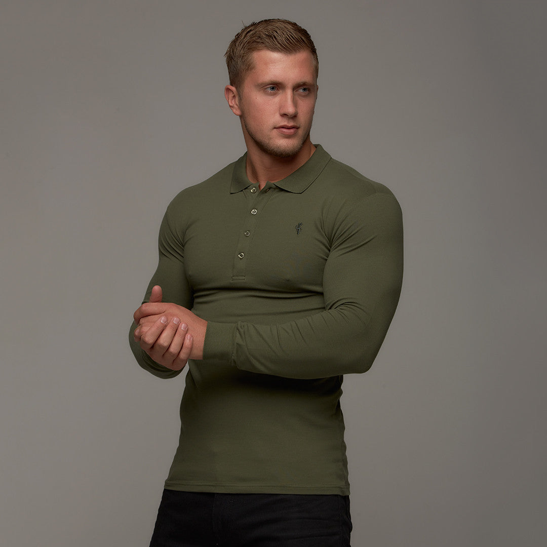 Classic Khaki Polo Long Sleeve Shirt - FSH035