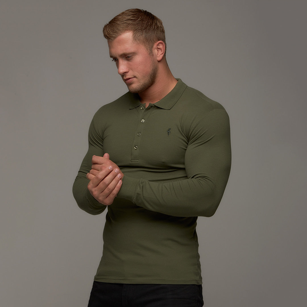Classic Khaki Polo Long Sleeve Shirt - FSH035