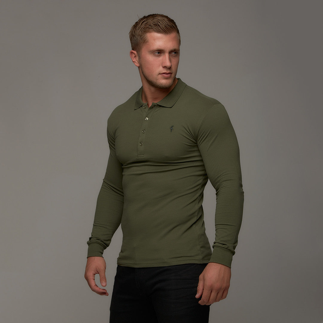 Classic Khaki Polo Long Sleeve Shirt - FSH035