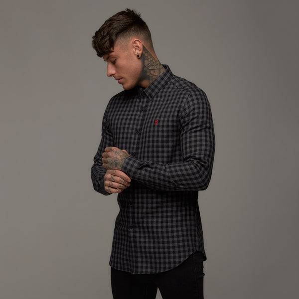 Father Sons Classic Black & Grey Metz Check Long Sleeve (Red Emblem) - FS269 (LAST CHANCE)