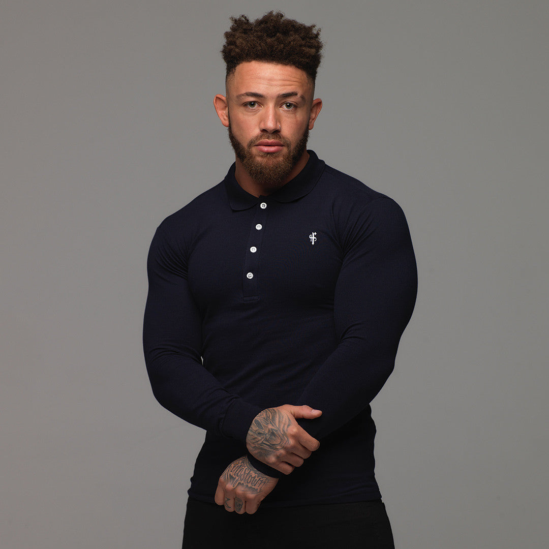 Classic Navy Polo Long Sleeve Shirt - FSH036