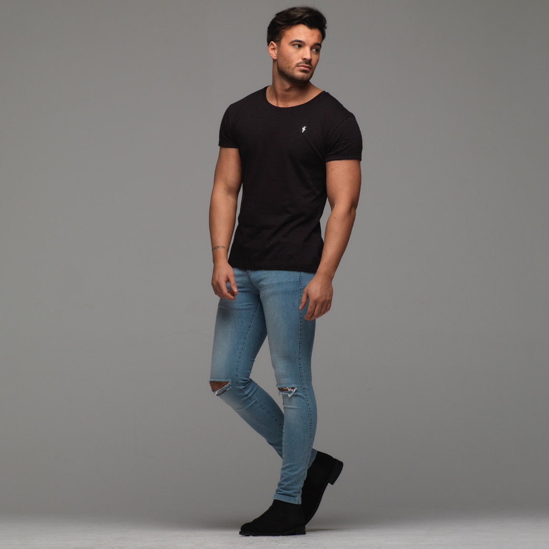 Ripped Slim Stretch Light Blue Jeans - FSH103