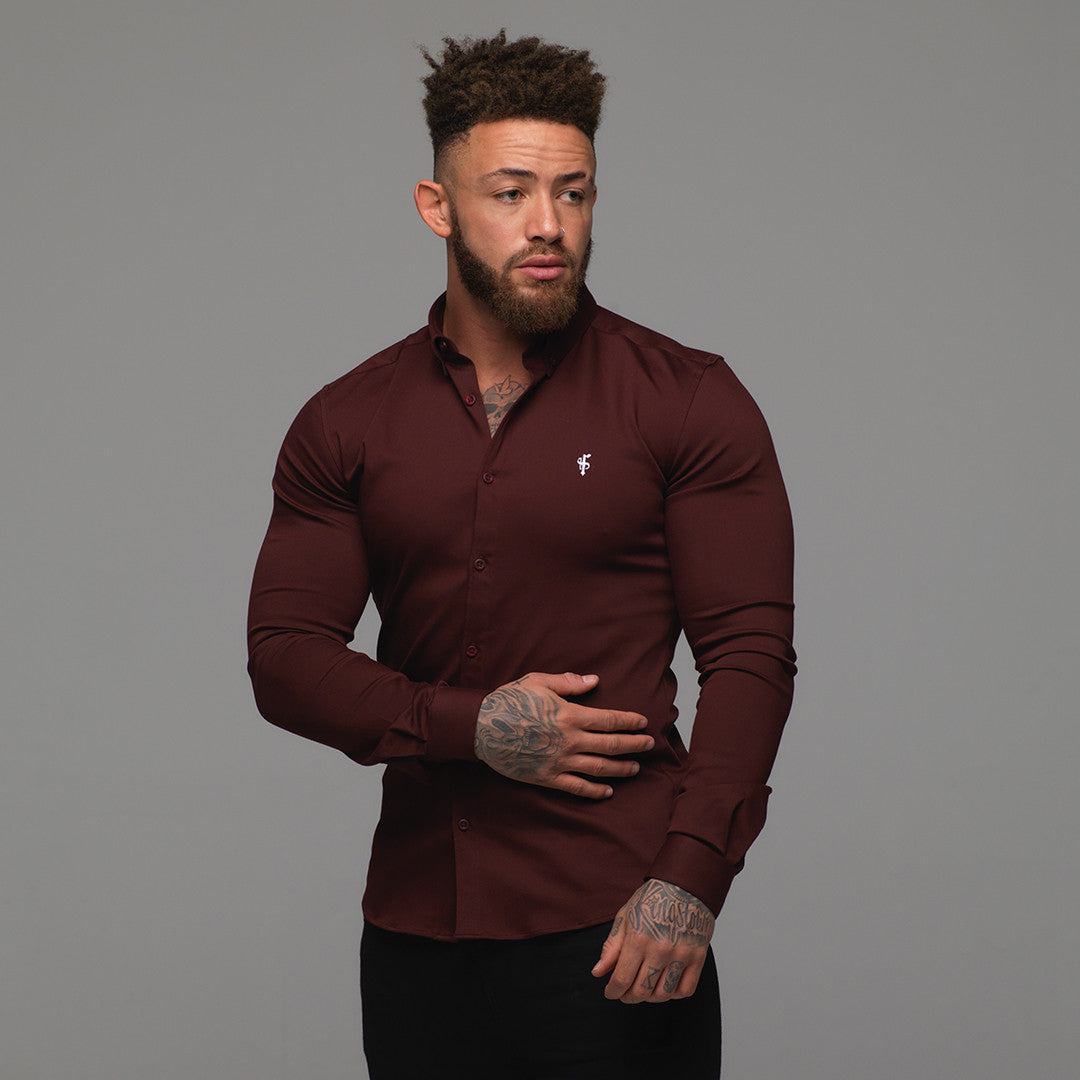 Super Slim Stretch Burgundy Denim Long Sleeve - FS212