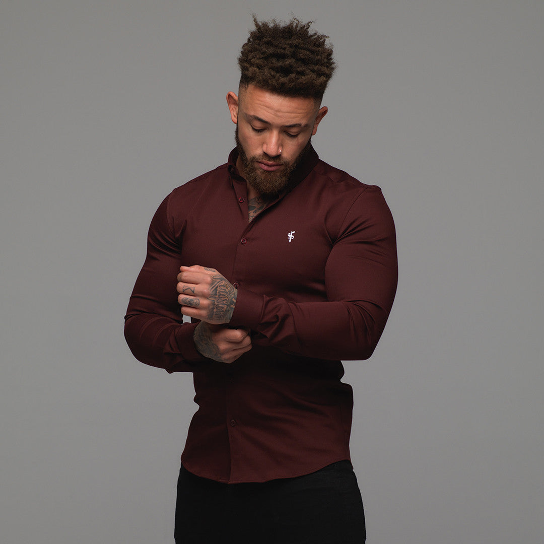 Super Slim Stretch Burgundy Denim Long Sleeve - FS212