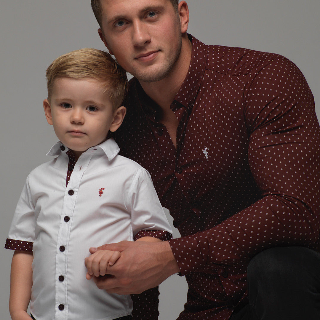 Boys White & Burgundy Polkadot Contrast - FSB010 (LAST CHANCE)