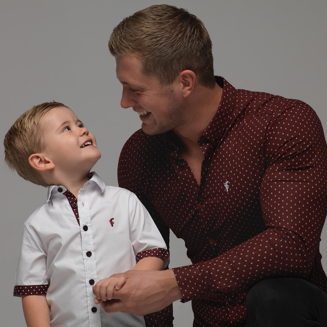 Boys White & Burgundy Polkadot Contrast - FSB010 (LAST CHANCE)