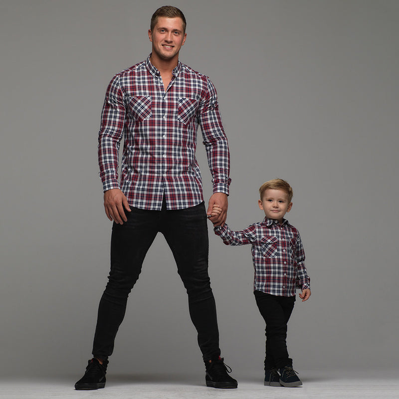 Father Sons Boys Navy & Red Check - FSB016 (LAST CHANCE)