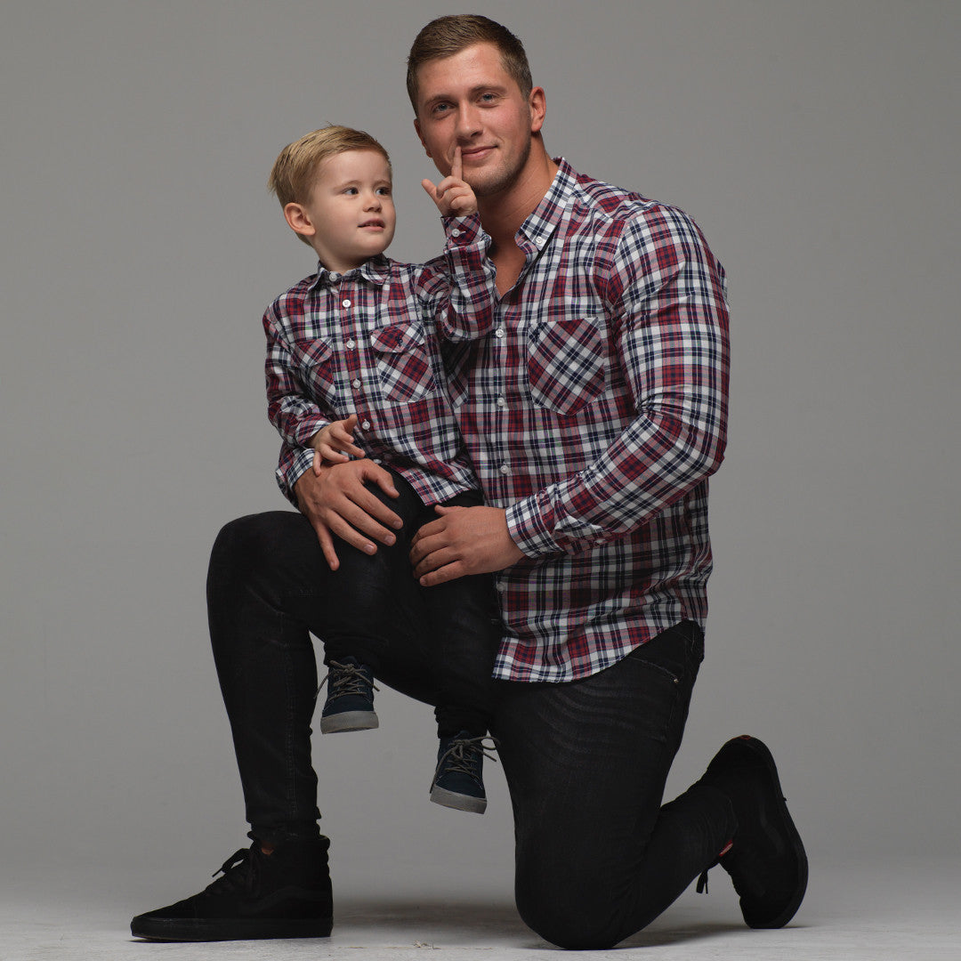 Boys Navy & Red Check - FSB016 (LAST CHANCE)