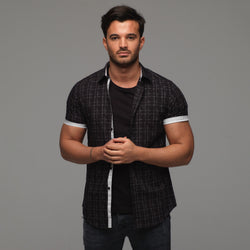 Father Sons Classic Black White Contrast Short Sleeve (Grey Check) - FS164 (LAST CHANCE)
