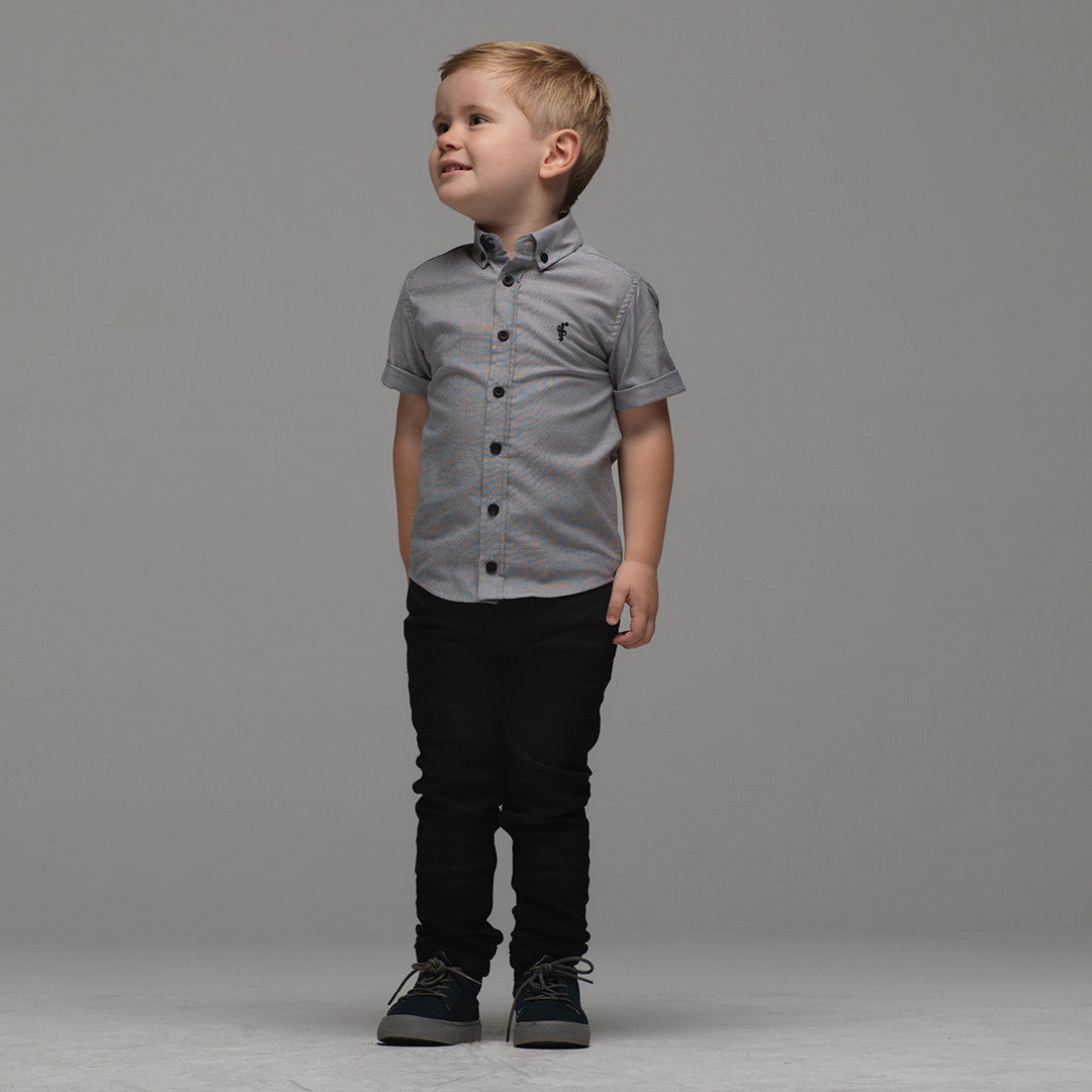 Boys Grey Oxford Contrast - FSB004 (LAST CHANCE)