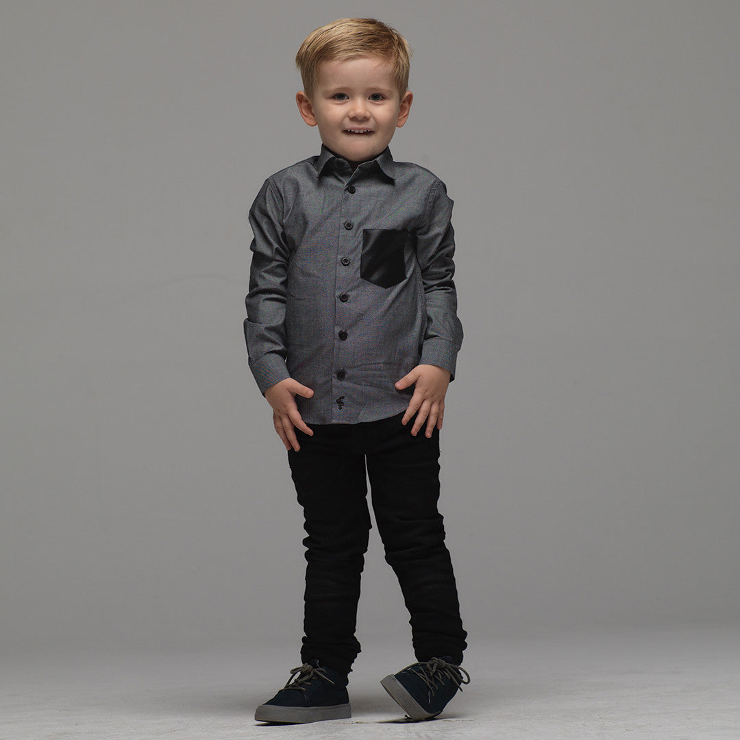 Boys Grey & Black Leather Pocket - FSB014 (LAST CHANCE)
