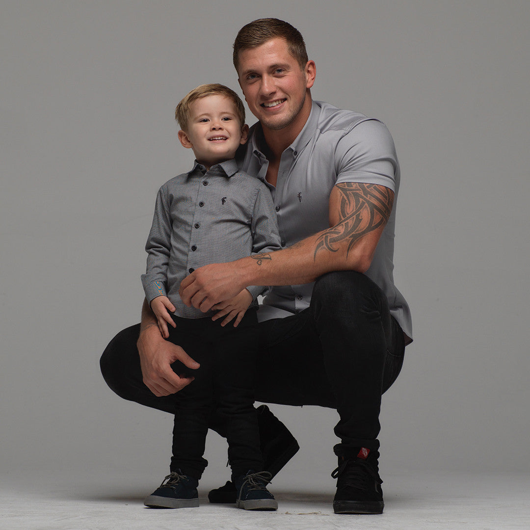 Boys Grey & Black Gingham Contrast  - FSB013 (LAST CHANCE)