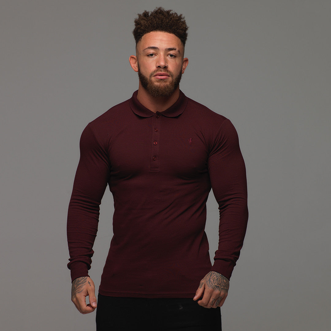 Classic Burgundy Long Sleeve Polo Shirt FSH034