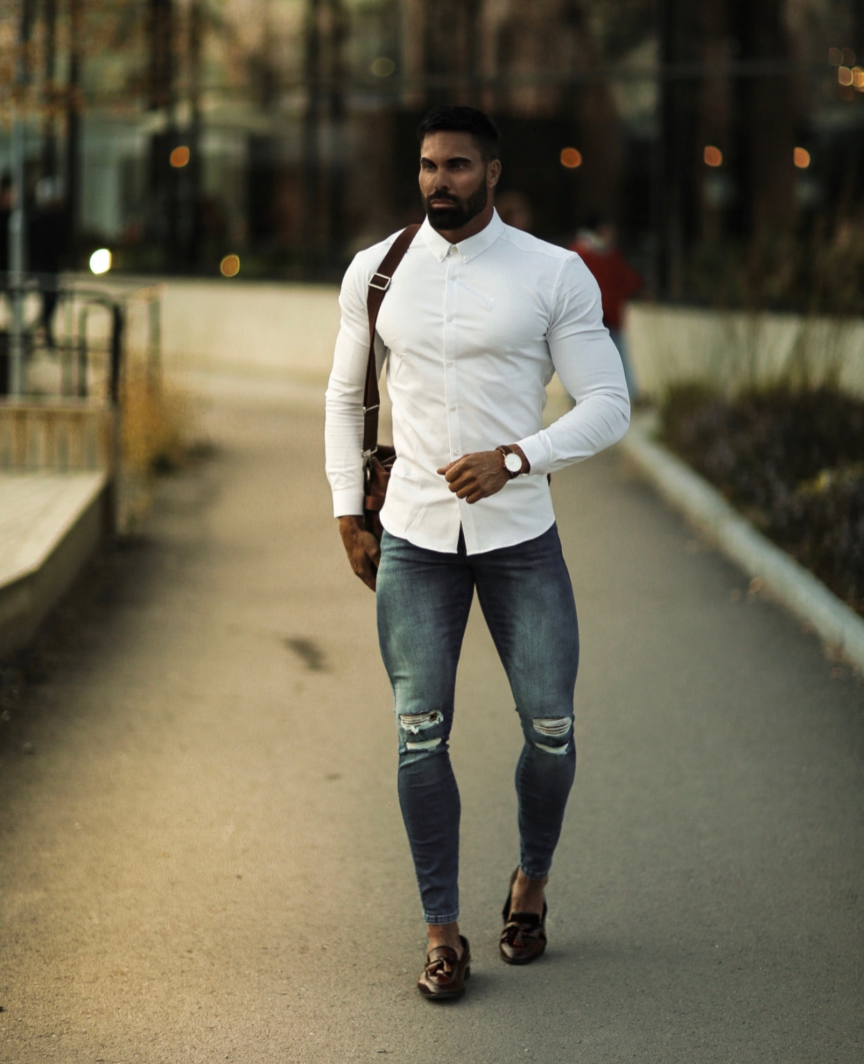 Super Slim Stretch White Denim Long Sleeve - FS597