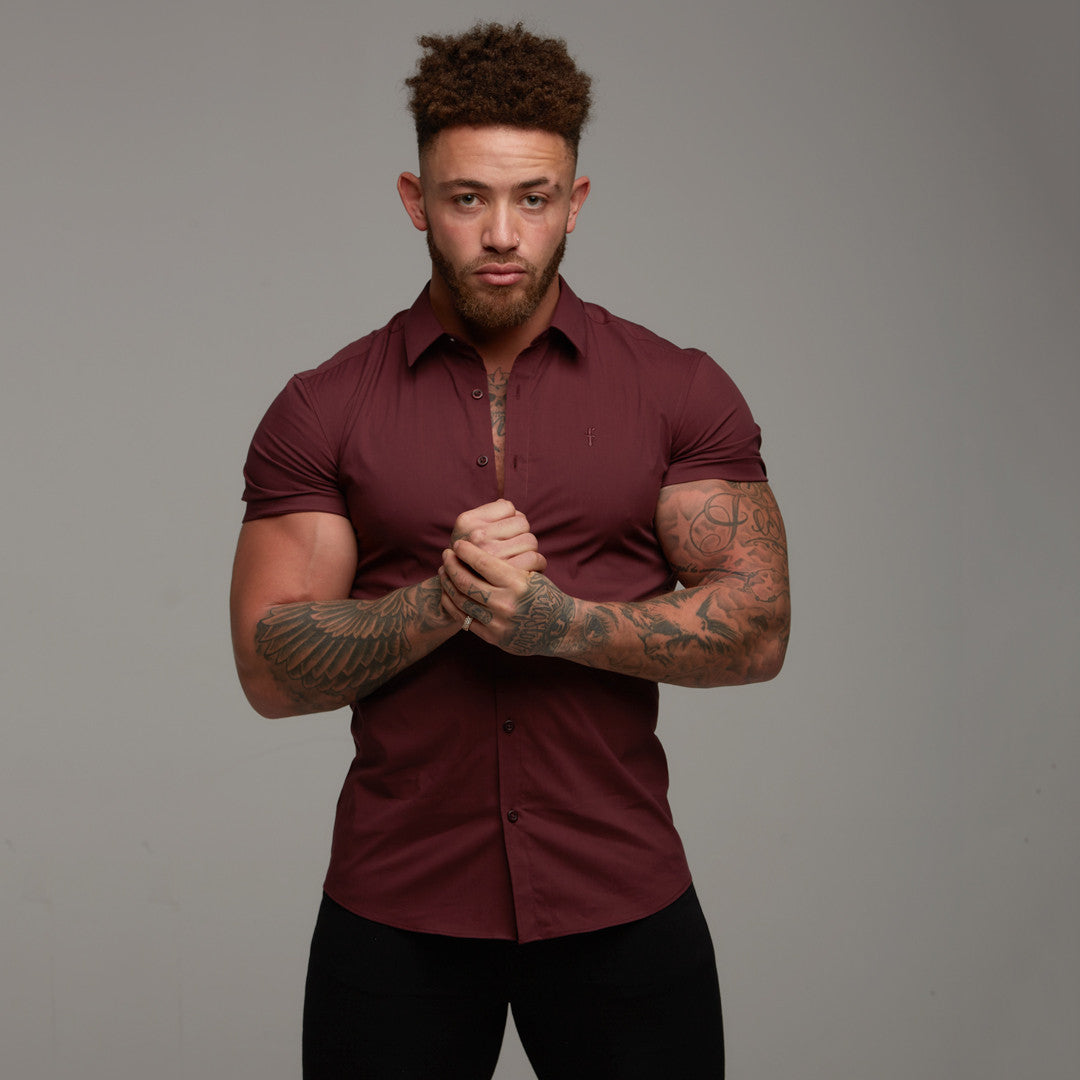 Super Slim Stretch Classic Burgundy Short Sleeve - FS236