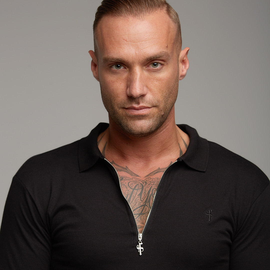 Classic Black Zipped Polo Long Sleeve Shirt - FSH025