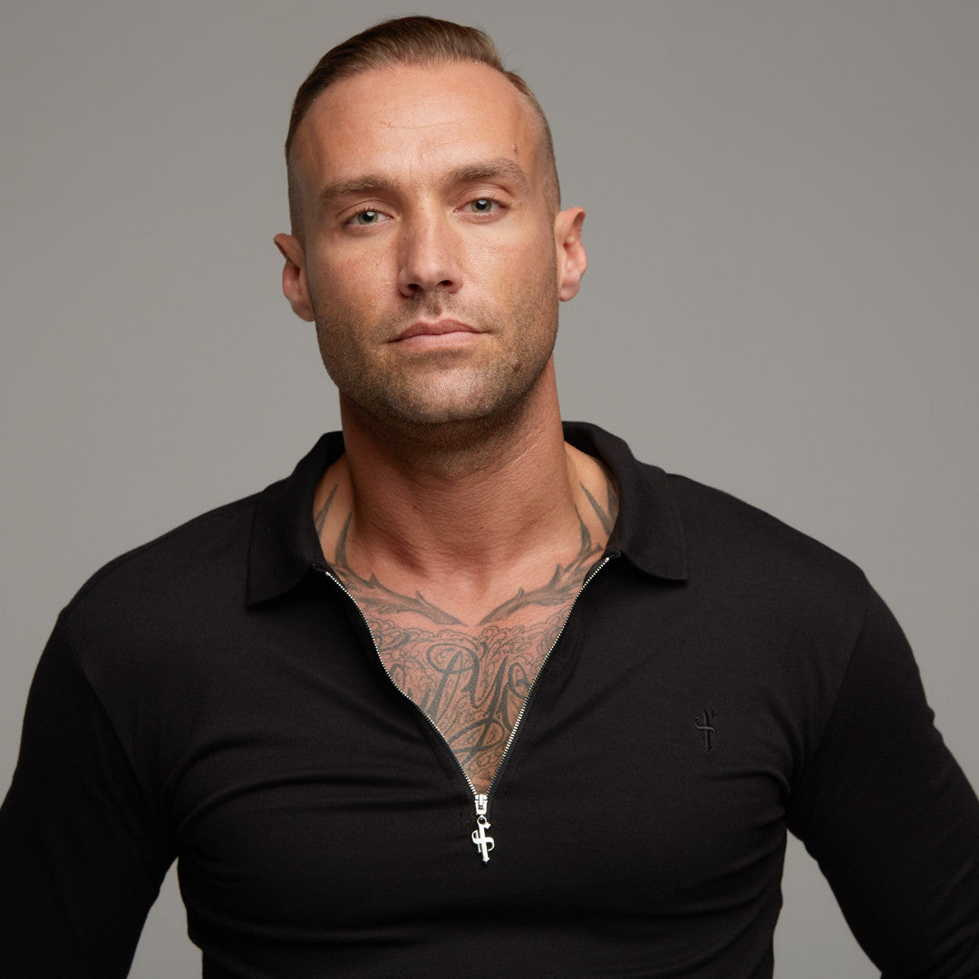 Classic Black Zipped Polo Long Sleeve Shirt - FSH025
