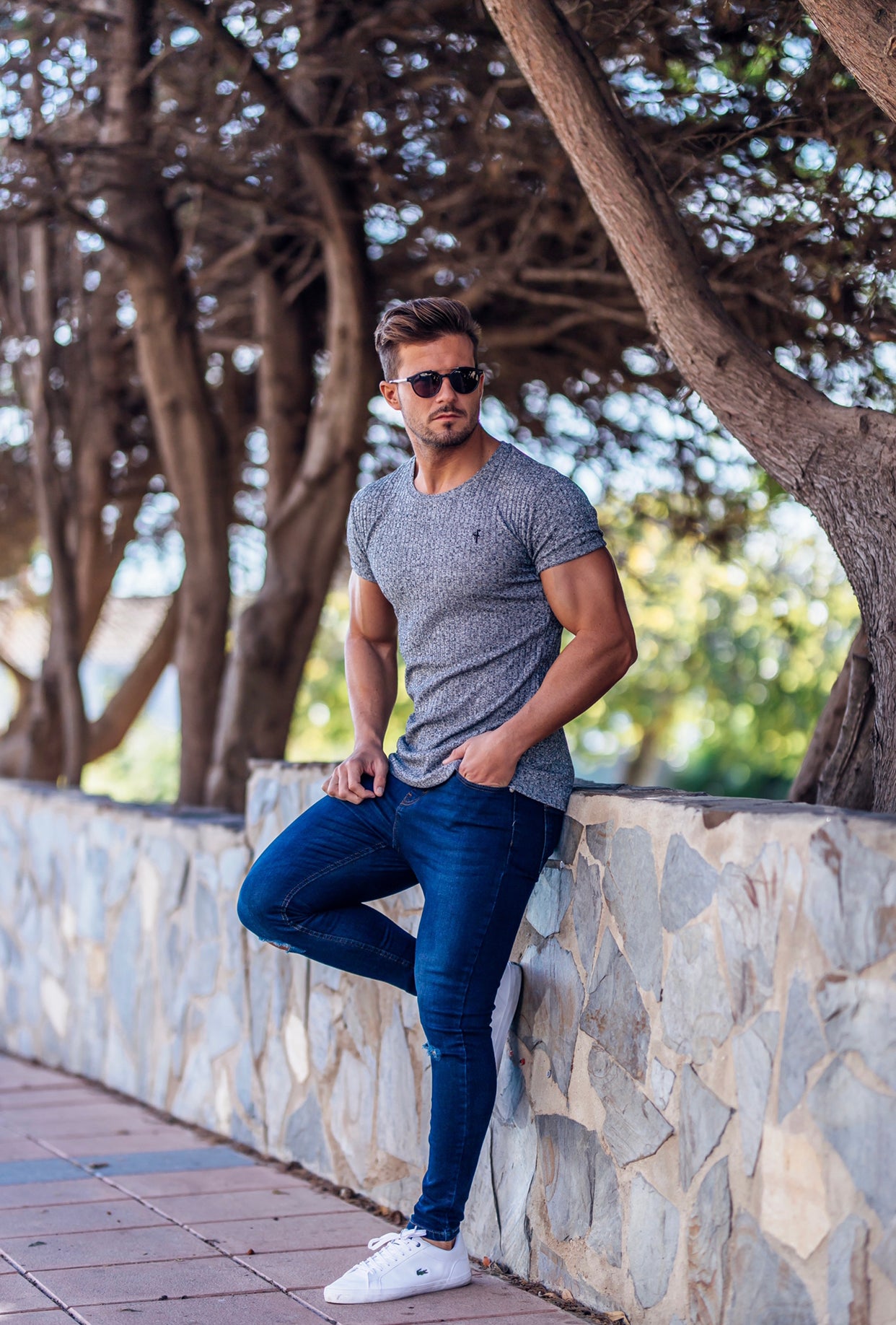 Slim Stretch Denim Blue Ultra Tapered Ripped Ankle Jeans - FSM013 (LAST CHANCE)