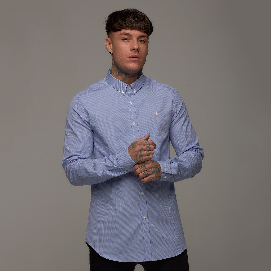 Classic Blue Gingham Long Sleeve (Pink Emblem) - FS258