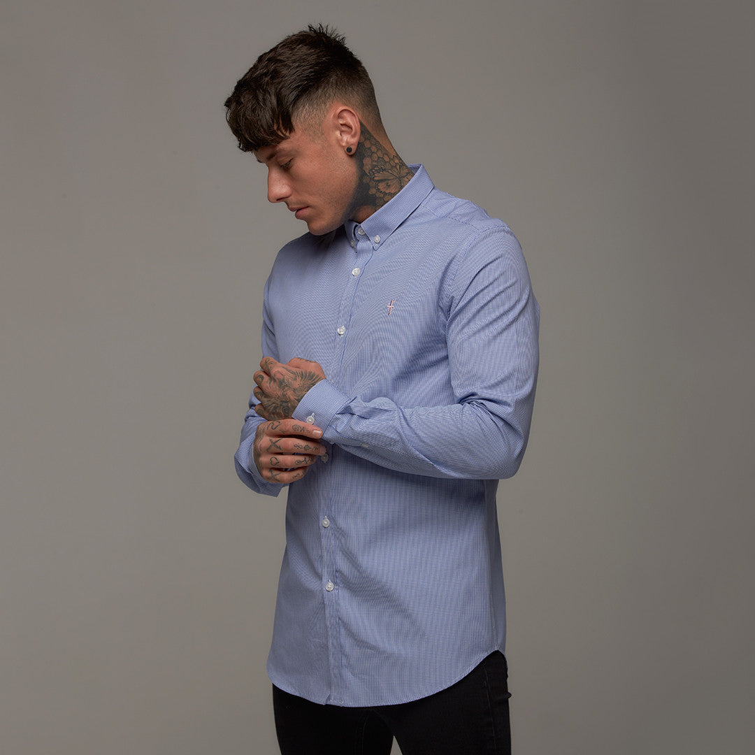 Classic Blue Gingham Long Sleeve (Pink Emblem) - FS258