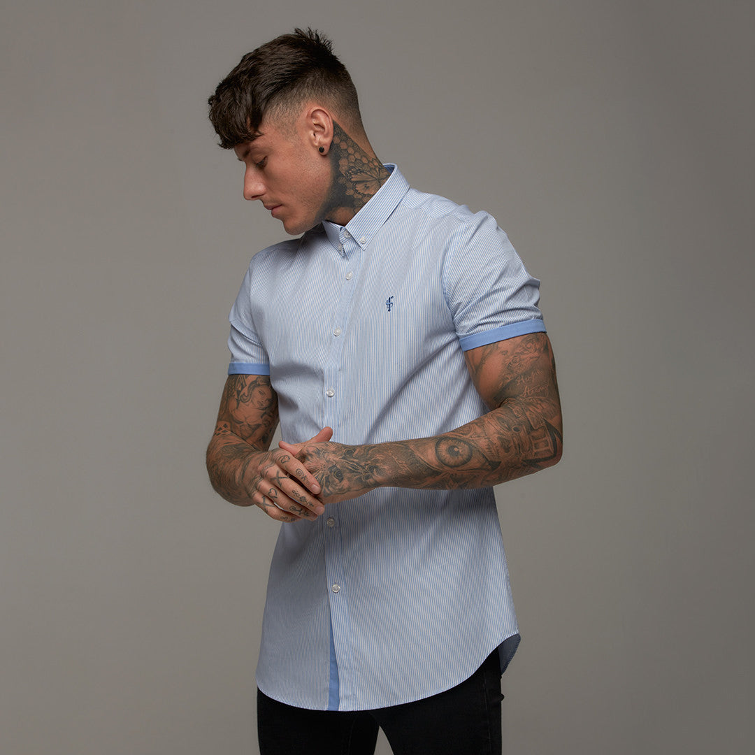 Classic Light Blue White Stripe Short Sleeve - FS257 (LAST CHANCE)