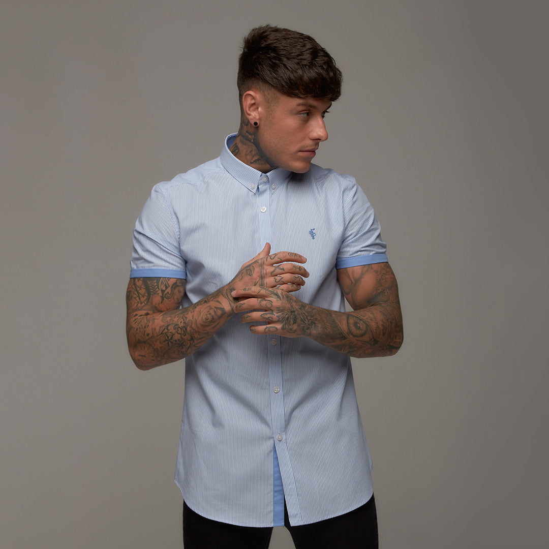 Classic Light Blue White Stripe Short Sleeve - FS257 (LAST CHANCE)