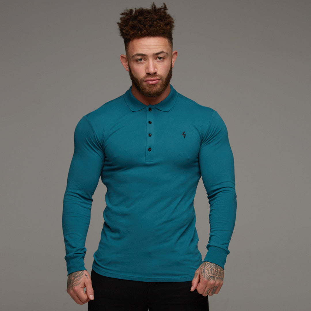 Classic Teal Polo Long Sleeve Shirt - FSH105