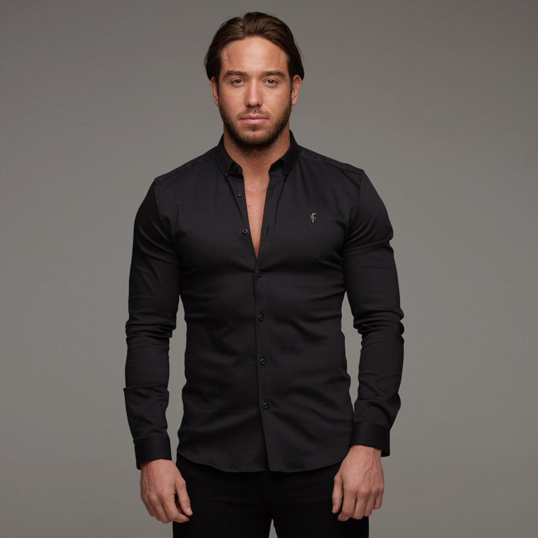 Super Slim Stretch Black Denim Long Sleeve (Silver Emblem) - FS295