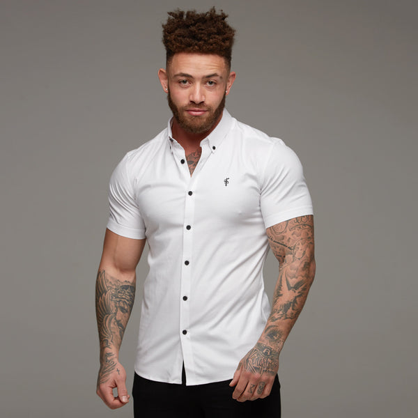 Father Sons Super Slim Stretch Classic Oxford White Short Sleeve - FS301
