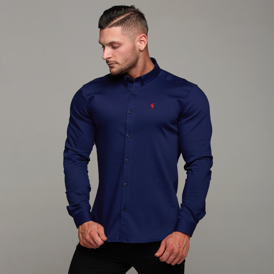 Super Slim Stretch Navy Denim Long Sleeve (Red Emblem) - FS207