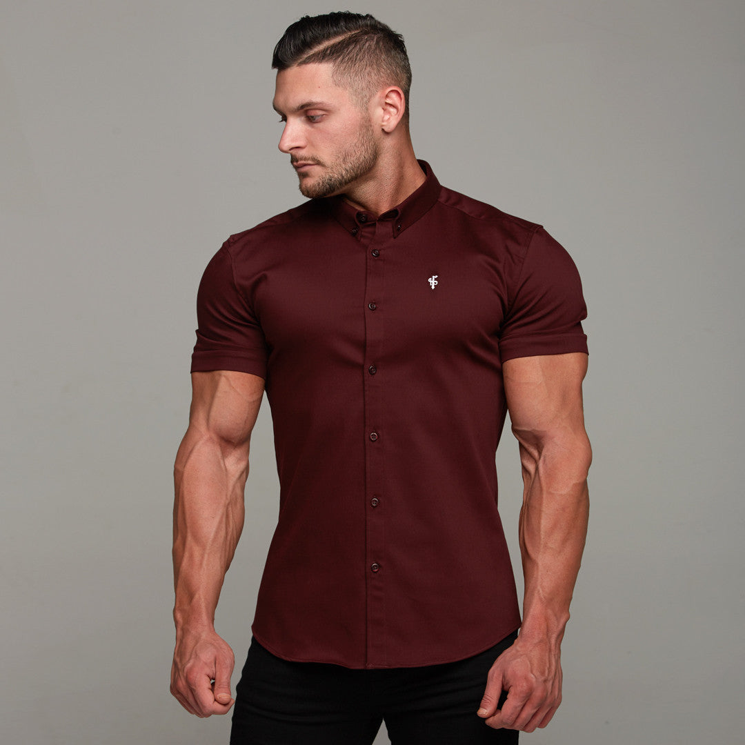 Super Slim Stretch Burgundy Denim Short Sleeve - FS204