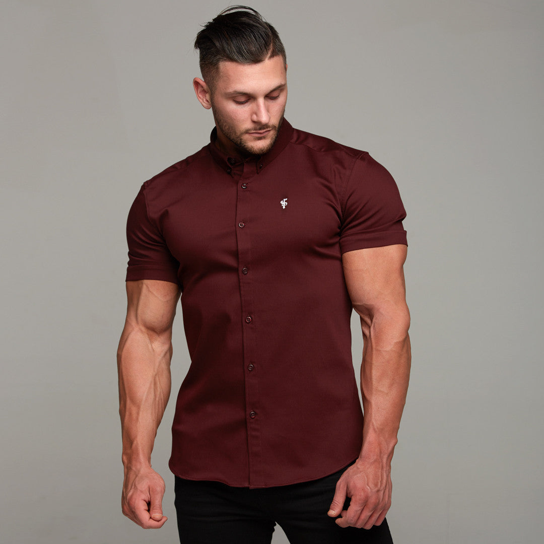 Super Slim Stretch Burgundy Denim Short Sleeve - FS204
