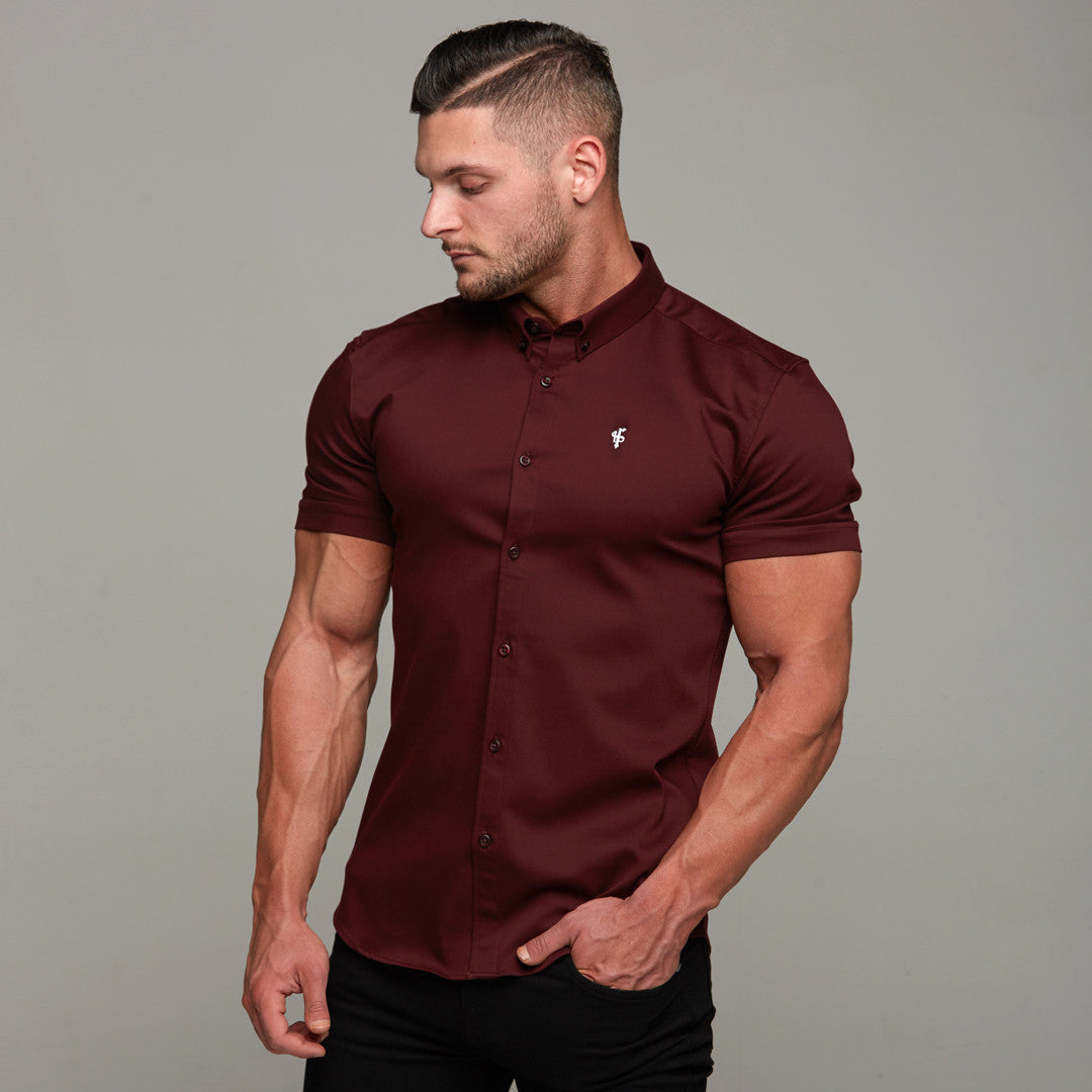 Super Slim Stretch Burgundy Denim Short Sleeve - FS204