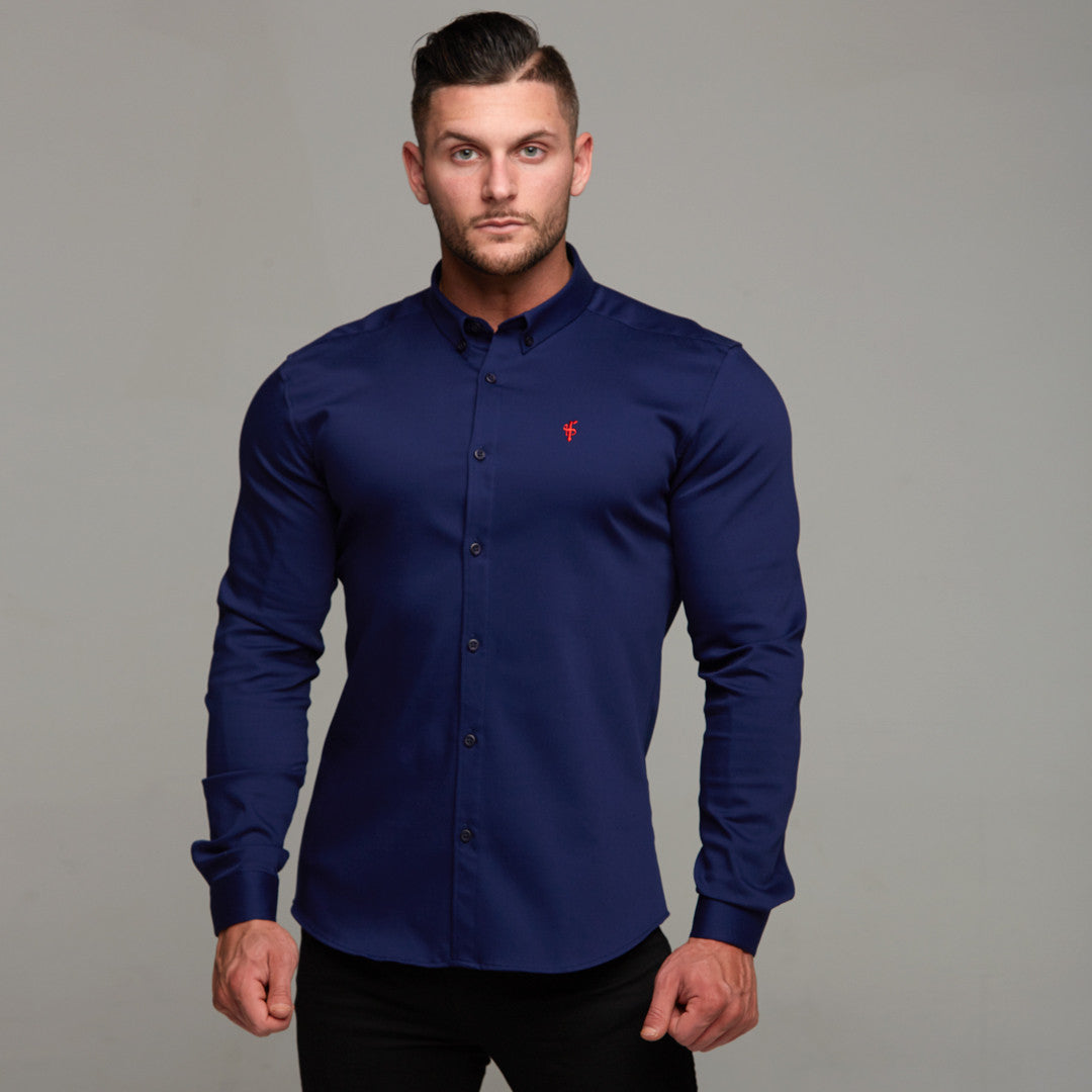 Super Slim Stretch Navy Denim Long Sleeve (Red Emblem) - FS207