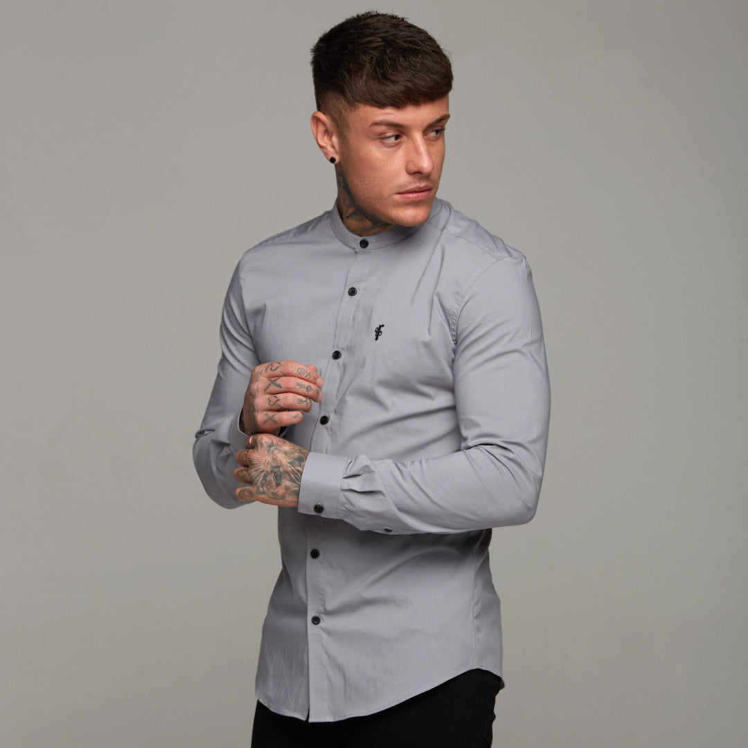 Super Slim Stretch Classic Silver Grey Grandad Collar - FS289
