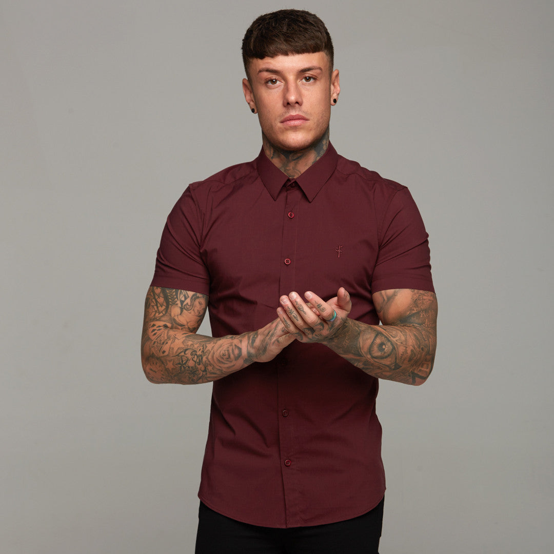 Super Slim Stretch Classic Burgundy Short Sleeve - FS236
