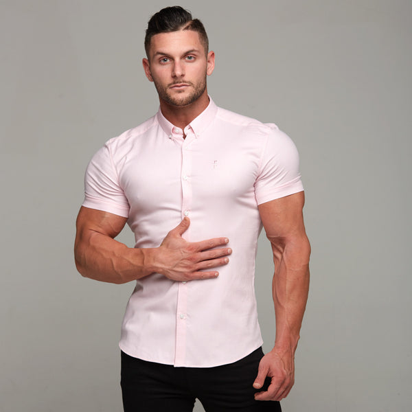 Father Sons Super Slim Stretch Classic Oxford Pink Short Sleeve - FS305
