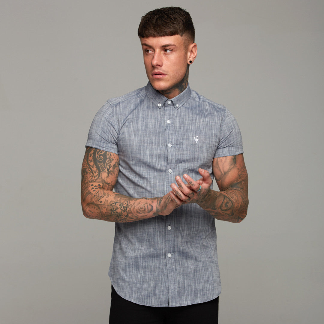 Classic Blue/Grey Slub Short Sleeve - FS281 (LAST CHANCE)