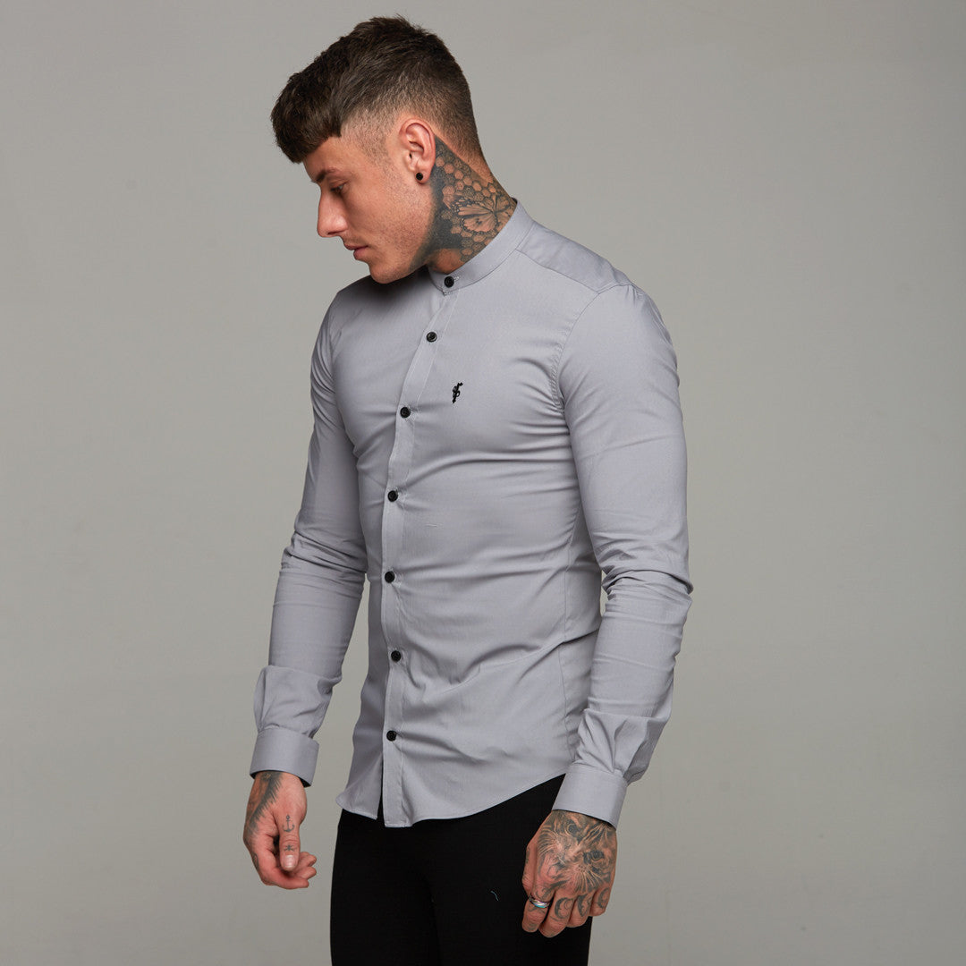 Super Slim Stretch Classic Silver Grey Grandad Collar - FS289