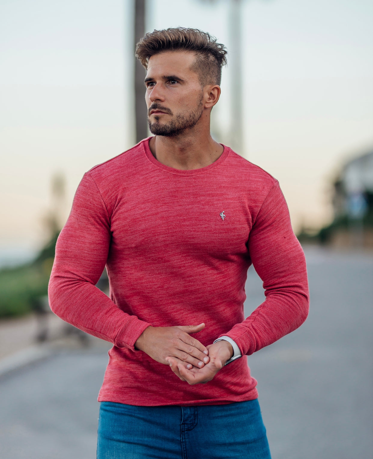 Classic Red Marl Super Slim Jumper - FSH231