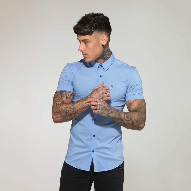 Father Sons Super Slim Pale Blue Ultra Stretch Short Sleeve Shirt (Whi