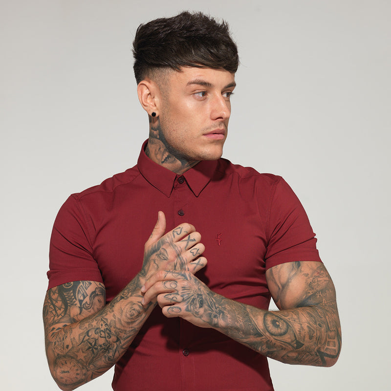 Father Sons Super Slim Stretch Classic Oxblood Red Short Sleeve - FS180