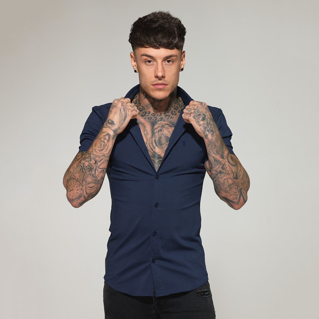 Super Slim Stretch Classic Navy Short Sleeve - FS181